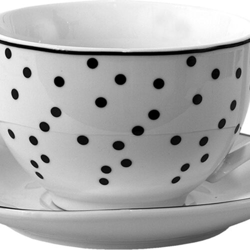 Clayre & Eef Kop en Schotel 238 ml Wit Zwart Polyresin