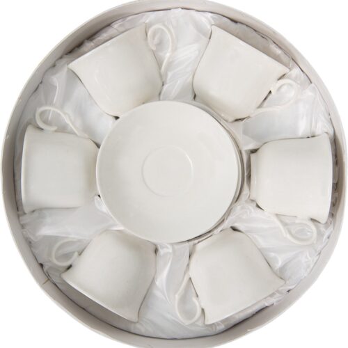 Clayre & Eef Kop en schotel set van 6 220 ml Wit Porselein Servies