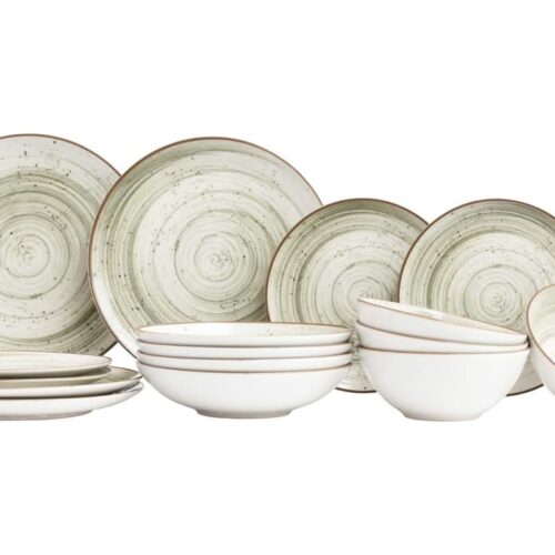 Cosy & Trendy Serviesset Sintra Ivy Green - 16-delig / 4 personen - 4 dinerborden, 4 ontbijtborden, 4 diepe borden en 4 kommen