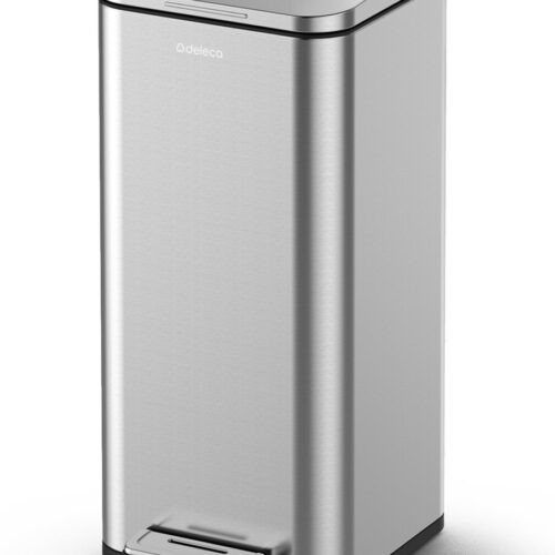 Deleca Prullenbak Prestige 30 Liter - Met Voetpedaal en Slow Close - Vuilnisbak / Afvalemmer / Pedaalemmer - RVS Mat Zilver