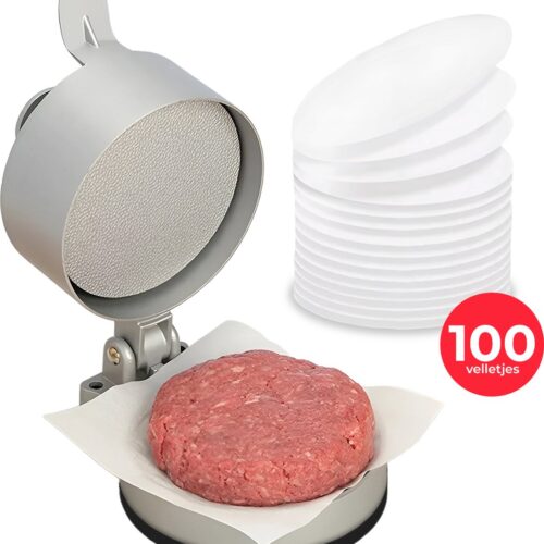 GrillX Hamburgerpers - Incl. 100x Wax Papiertjes - Professionele Hamburgermaker - In Dikte Verstelbaar - Hamburger Pers / Maker