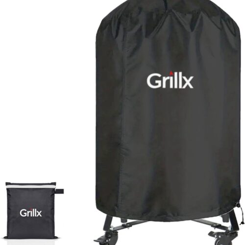 GrillX Kamado BBQ Hoes - 24 inch - Ook voor kamado's met tafels - Barbecue Hoes Waterdicht - Beschermhoes Rond met Trekkoord - BBQ Accesoires