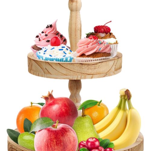 Ibenzoa® Houten Etagère met Twee Lagen voor Taart en Cupcake Presentatie in Vintage Stijl