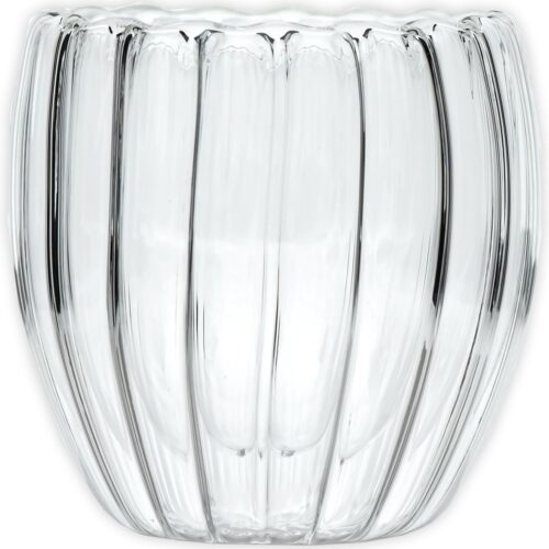 Intirilife dubbelwandig thermoglas - Gestreepte stijl - 190 ml inhoud - Mondgeblazen geïsoleerd voor latte macchiato, als theeglas of koffieglas met handvat