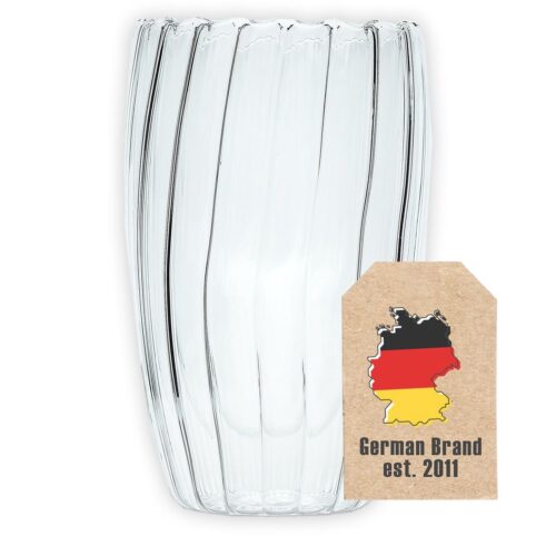 Intirilife dubbelwandig thermoglas - Gestreepte stijl - 350 ml inhoud - Mondgeblazen geïsoleerd voor latte macchiato, als theeglas of koffieglas met handvat