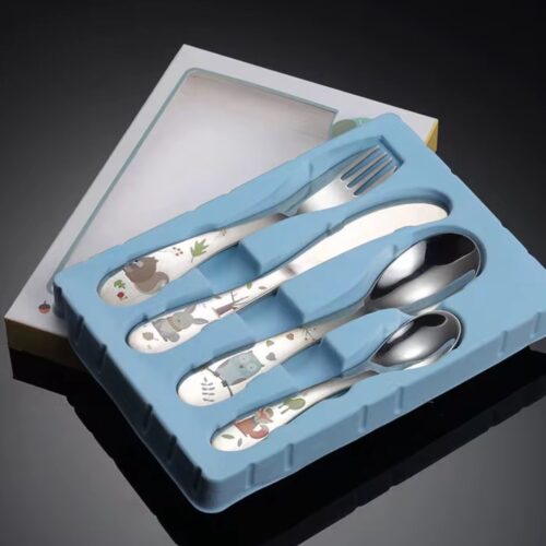 Kinderbestek 4 - Delig - Bosdieren RVS 18 / 10 SUS 304 - Zilverwerk