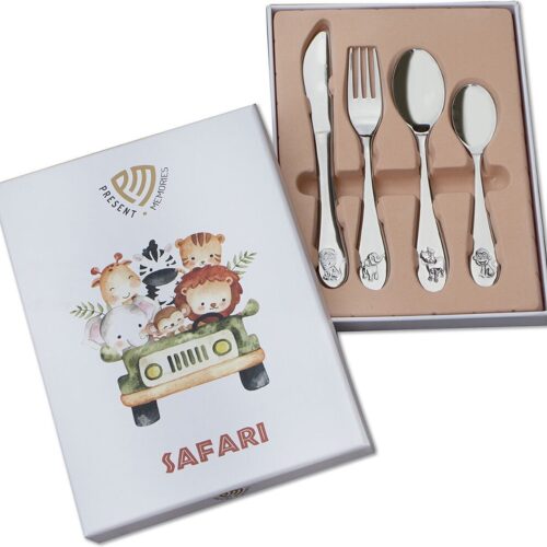Kinderbestek Safari Leeuw Olifant Nijlpaard Aap