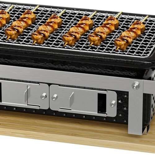 KitchenBrothers Kamado Hibachi Grill - Houtskool Barbecue - Shichirin Tafelgrill - Rechthoekige BBQ - Keramische Barbecue - Zwart