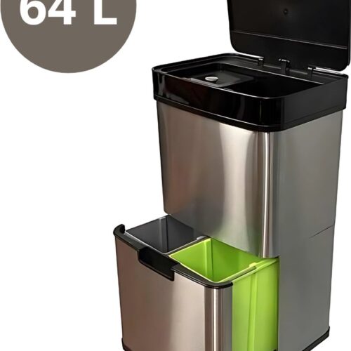 Livista Automatische Sensor Prullenbak 64 Liter - Afvalemmer keuken - Afvalbak afvalscheiding - Handsfree sensor - Vocht bestendig - Afsluitrand - RVS - Zilver
