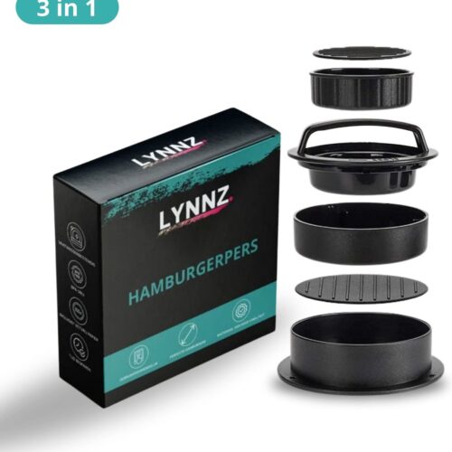 Lynnz® Hamburgerpers 3-in-1 inclusief 100x wax papier - hamburger pers - burger press - bbq accesoires - hamburgermaker - keuken accessoires - kerstcadeau voor mannen - kerst