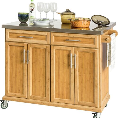 Mara Keukentrolley - Opbergtrolley - Keukenkast - RVS Werkblad - Bruin - 115 x 46 x 92 cm