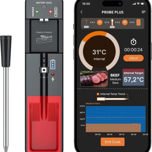 Maxicook - Vleesthermometer Draadloos met App - RVS - BBQ Thermometer - BBQ Accessoires - Oventhermometer en Kookthermometer - Inclusief Gratis eBook