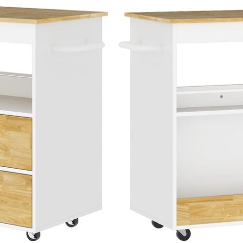 Merax HOMCOM Keukentrolley Met Wieltjes - Eiken - Verrijdbare Serveerwagen Met Werkblad - Opberglades - Keukenkast - Keukenblok 107x50x85 cm