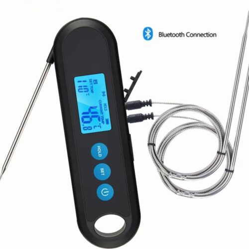 MiShar Vleesthermometer - Oplaadbaar - Monitoren Via Bluetooth - LCD Scherm - 5 Gaarheid Keuzes - 3 Sensoren - Magnetische achterkant - Zwart