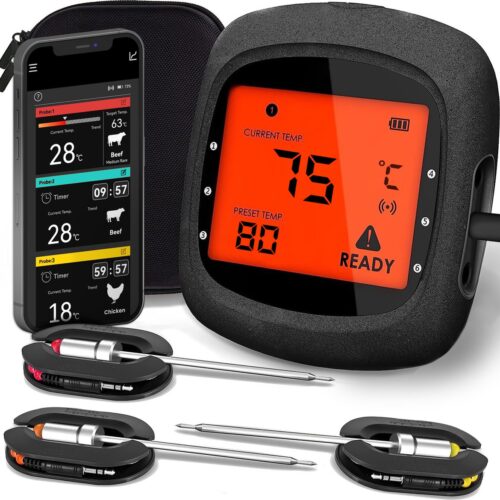 MostEssential PRO-3 Digitale Vleesthermometer - BBQ Thermometer - App - Bluetooth 5.0 - 100M Bereik - Inclusief 3 Meetsondes & Luxe Opberghoes