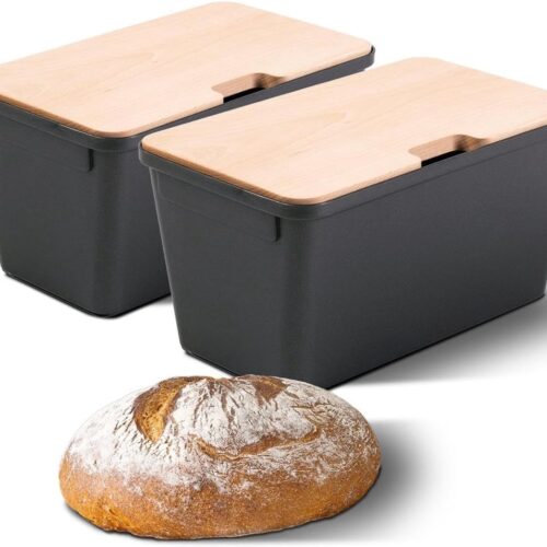 Novaliv 2x broodtrommel met deksel 32x20x16,5cm broodtrommel voor broodbewaring broodtrommel hout voor het vers houden van brood 7,3L broodtrommel zwart broodtrommel voor broodbewaring doos met houten deksel