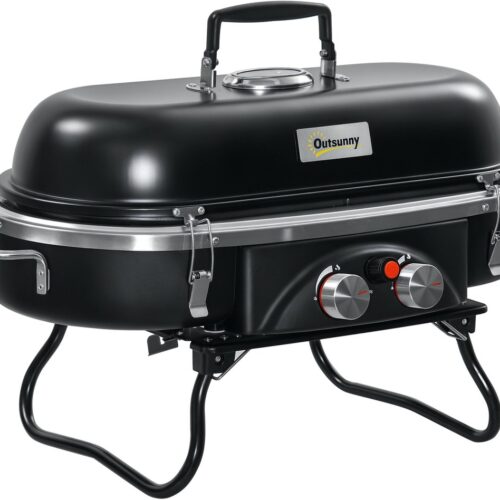 Outsunny - Gasbarbecue - RVS - 66L x 34,5B x 37H cm - Zwart
