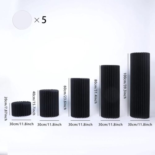 Plantentafel - Bloementafel - Taartplateau - Kerstzuil - Kerstdecoratie - Kerst Accessoire - Papieren cilinder - Opvouwbaar - Decoratie - Versiering - Bruiloft - Tafel - Kerst - Bruiloft - Verjaardag - Feestje - Zwart - - H20,40,60,80,100CM - 5 stuks