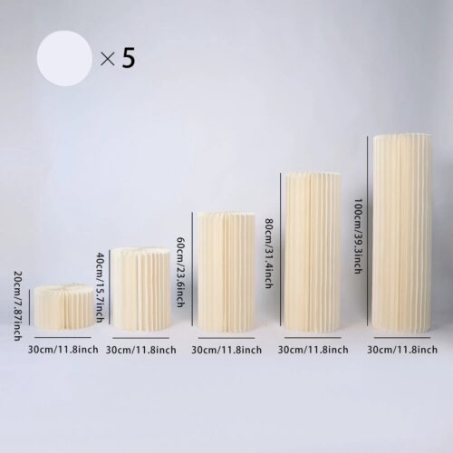 Plantentafel - Bloementafel - Taartplateau - Kerstzuil - Kerstdecoratie - Kerst Accessoire - Papieren cilinder - Opvouwbaar - Decoratie - Versiering - Bruiloft - Tafel - Kerst - Bruiloft - Verjaardag - Feestje - Wit - H20,40,60,80,100CM - 5STK