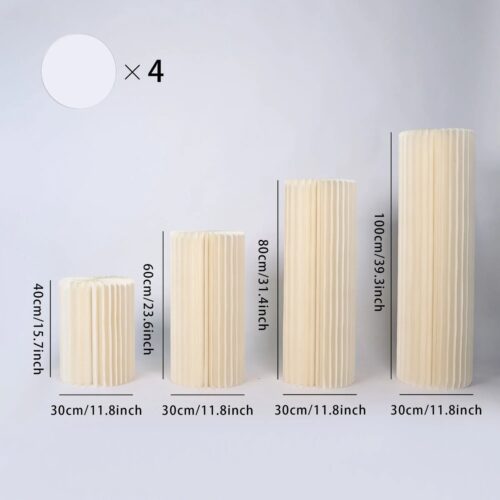 Plantentafel - Bloementafel - Taartplateau - Kerstzuil - Kerstdecoratie - Kerst Accessoire - Papieren cilinder - Opvouwbaar - Decoratie - Versiering - Bruiloft - Tafel - Kerst - Bruiloft - Verjaardag - Feestje - Wit - H40,60,80,100 CM - 4 STK