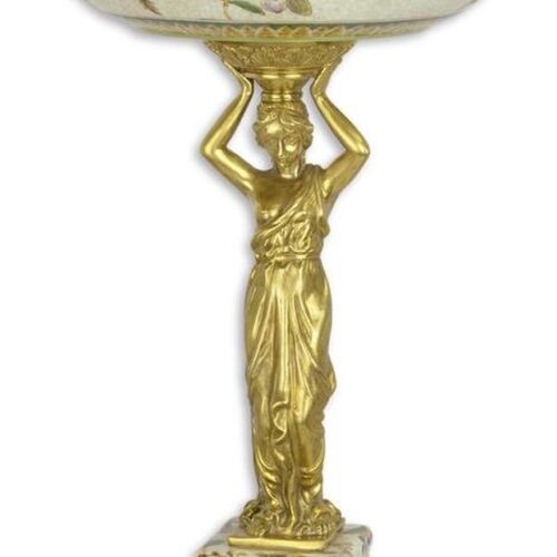 Pronkstuk - Porseleinen serveerschaal - Bronzen dame - 33,2 cm hoog