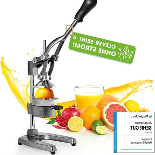 Roestvrijstalen Sapcentrifuge met Hendel - Handmatige Citruspers - Vaatwasmachinebestendig - 65 kg Gewicht - Zilver Grijs sinaasappelpers automatische