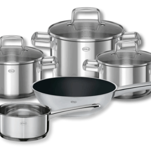 Rosle Pannenset Moments - Kookpannen + Deksels, Steelpan & Wokpan ø 28 cm - 5 Delig