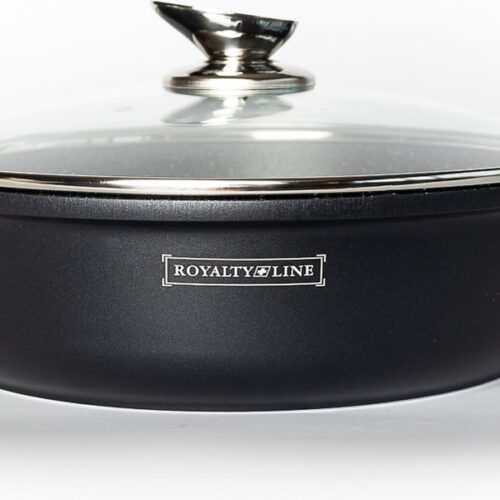 Royalty Line® BR32M Hapjespan Inductie - Braadpan - Ø 32 cm / 5.5 Liter - Hapjespannen Voor Alle Warmtebronnen - Antiaanbaklaag Met Glazen Deksel - Zwart