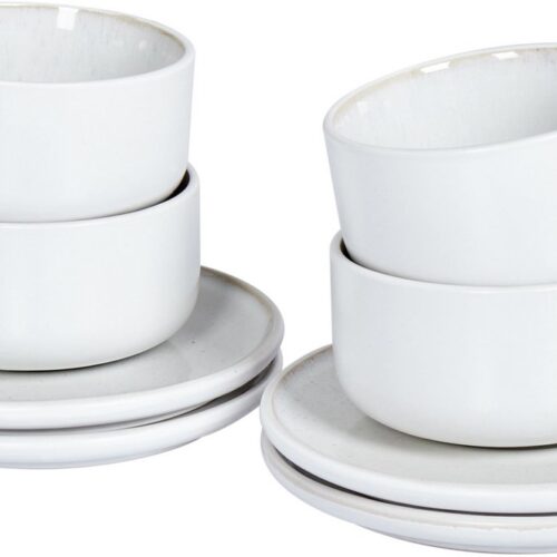 SESAME - Kop en schotel set van 4 - Gebroken wit - Steengoed