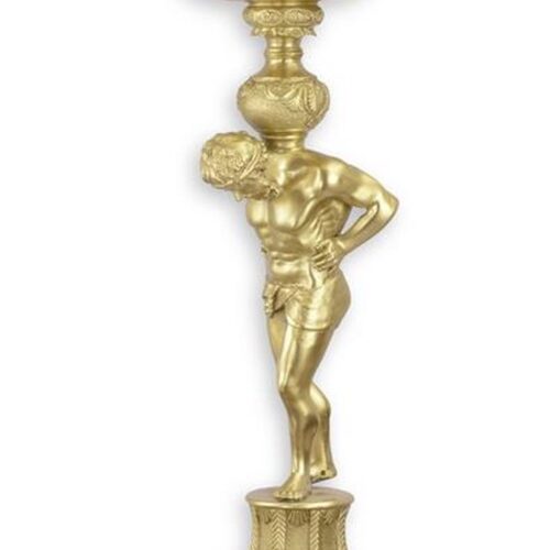 Serveerschaal op bronzen standaard - Klassieke decoratie - man - Goudkleurige afwerking - 56,4 cm hoog