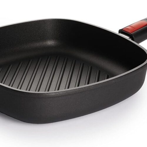 Titanium Grillpan 28x28 cm - Vierkant met Groeven en Afneembare Steel voor Ceran, Gas en Elektrisch