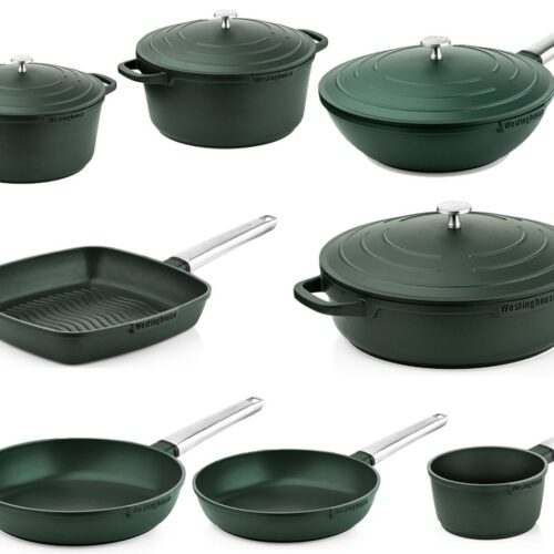 Westinghouse Performance 8-delige Pannenset - Koekenpannen + Braadpannen + Hapjespan + Wokpan + Grillpan + Steelpan - PFOA-vrij - Inductie - Groen