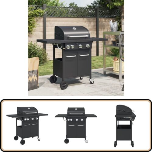 vidaXL Gasbarbecue 4 branders zwart staal Gasbarbecue - Buitengoed - Bbq - Barbecues - Buitenkeuken