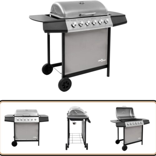vidaXL Gasbarbecue 6 branders zwart/zilver Gasbarbecue - Buitengoed - Bbq - Grillen - Outdoor Cooking