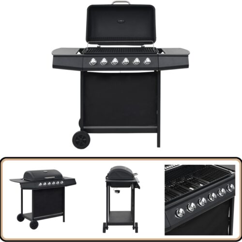 vidaXL Gasbarbecue - 6 kookzones - Staal - Zwart Gasbarbecue - Bbq - Buitengrill - Gasgrill - Stainless Steel