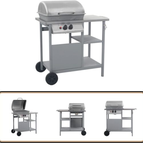 vidaXL Gasbarbecue - Zwart/Zilver - 3-laags zijtafel BBQ - Gasbarbecue - Buitenkeuken - Tuinkookset - Stainless Steel