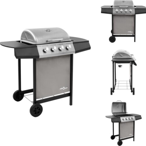 vidaXL Gasbarbecue-grill - Gasbarbecue Grills - Buiten Grill - Buiten Grills - Gasbarbecue met 4 branders zwart en zilverkleurig