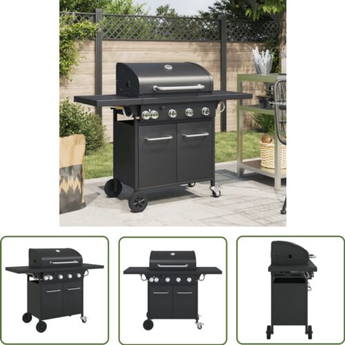 vidaXL Gasbarbecue met 5 branders gepoedercoat staal zwart - Gasbarbecue - Bbq - Buitengoed - Tuingoed - Grill