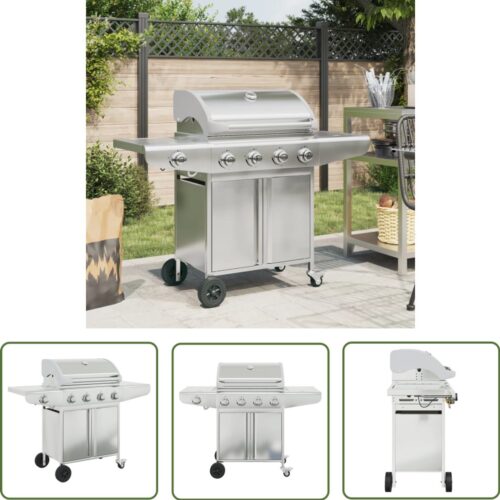 vidaXL Gasbarbecue met 5 branders roestvrij staal zilverkleurig - Gasbarbecue - Bbq - Buitengoed - Roestvaststaal - Barbecues