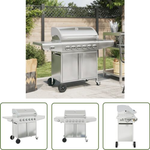 vidaXL Gasbarbecue met 7 branders roestvrij staal zilverkleurig - Gasbarbecue - Bbq - Buitengoed - Roestvaststaal - Barbecueset