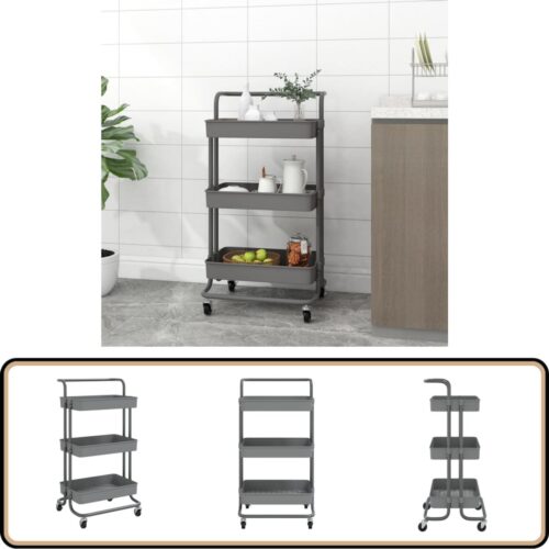 vidaXL Keukentrolley - 3-laags - Grijs - 42x35x85 cm Keukentrolley - Winkelwagen - Opslagkar - Multifunctionele Trolley - Keukenorganisatie