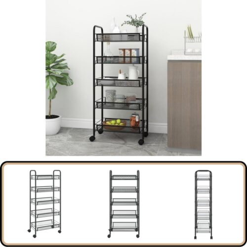 vidaXL Keukentrolley - 5-laags - 46x26x105 cm - Zwart Keukentrolley - Winkelwagen - Opslagkar - Keukenorganisatie - Multifunctionele Trolley