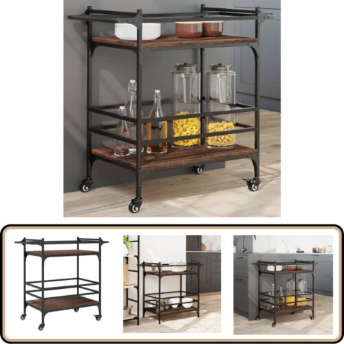 vidaXL Keukentrolley - 82x40x78,5 cm - Bruin Eikenhout Keuken Trolley - Keukenkast - Houten Trolley - Opslagoplossing - Multifunctionele Trolley