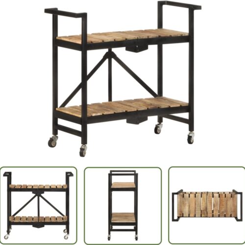 vidaXL Keukentrolley 87x36x81 cm massief mangohout - Keuken Trolley - Servieswagen - Multifunctionele Wagen - Mangohouten Trolley - Vintage Trolley