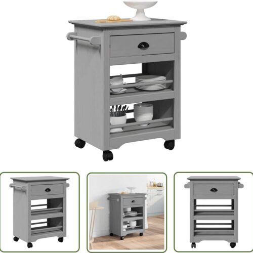 vidaXL Keukentrolley BODO 67,5x45x80 cm grijs - Keuken Trolley - Keukenkasten - Opslag Oplossing - Robuust Design - Houten Kast