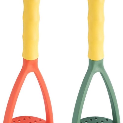 2-delige aardappelstamper, hand- en keukenstamper, antiaanbak aardappel- en pompoenpers, keukengereedschap voor bonen, wortelgroenten, fruit, babyvoeding en avocado's. Aardappelstamper (groen en oranje).