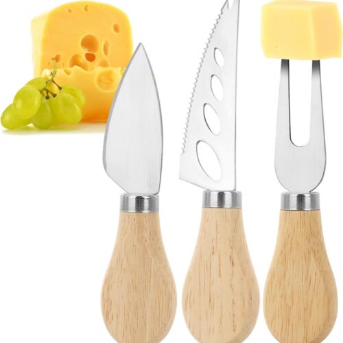 3-delige kaasmessenset voor twee verschillende soorten kaas - zachte kaas en harde kaasmes met kaasvork voor bevestiging - kaasmes voor kaasproeven (set - 3-delig)