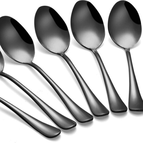 Alheco set van 8 tafellepels - RVS lepels - Soeplepels - 20.3cm - Zwart