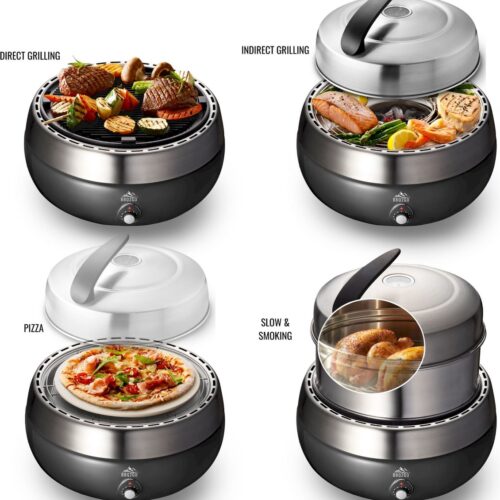 BBQ2GO Compleet - BBQ - Rookvrije Houtskool Barbecue - Tafel BBQ - Draagbaar voor 5 Personen - Met Pizzaset, Rookverhoging, Indirect Grillrooster & Draagtas - Ø30cm