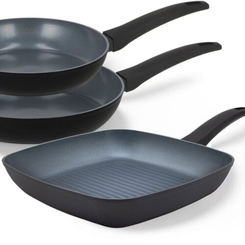 BE Living Pannenset 3-delig - Ø 24 & 28 cm Koekenpan + Ø 28 cm Grillpan - Koekenpannenset - Bakpannenset - Keramisch - Inductie - PFAS Vrij Anti Aanbak - Delight Series